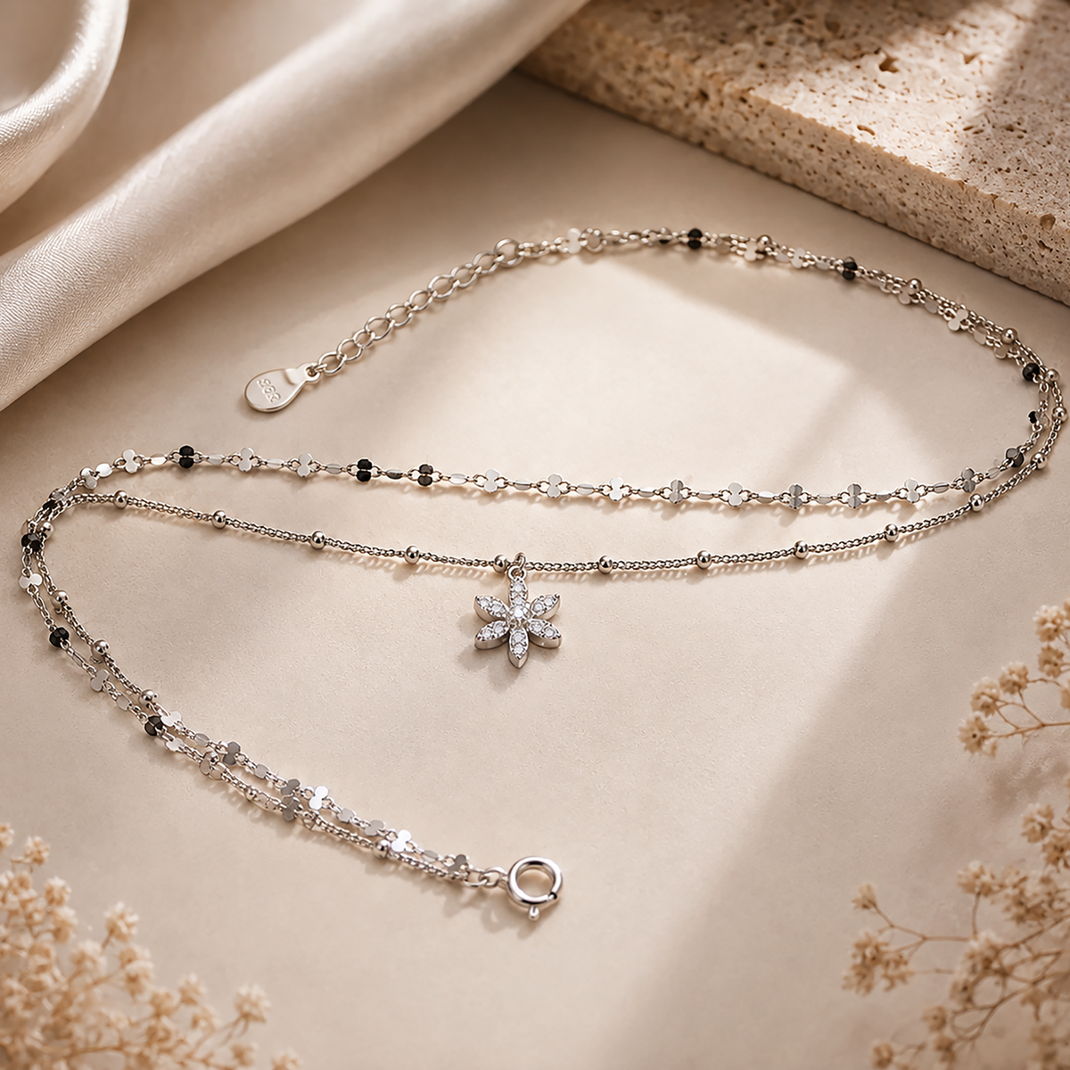 Flora Charm Double-Layer Anklet