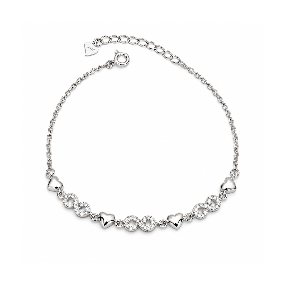 Silvoura Heart Infinity Silver Bracelet
