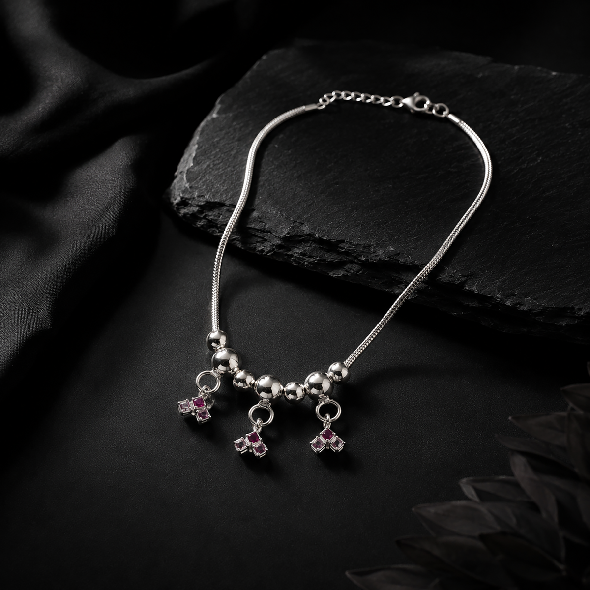 Ruby Blossom Charm Anklet