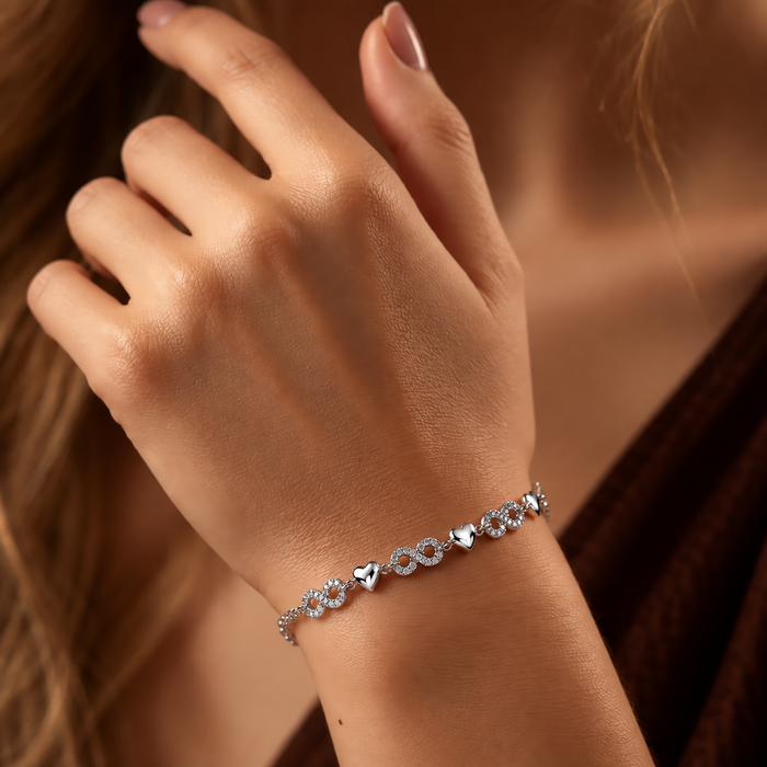 Silvoura Heart Infinity Silver Bracelet