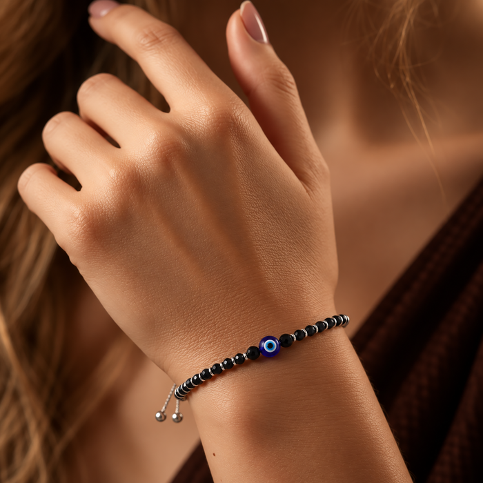 Evil Eye Adjustable silver Bracelet