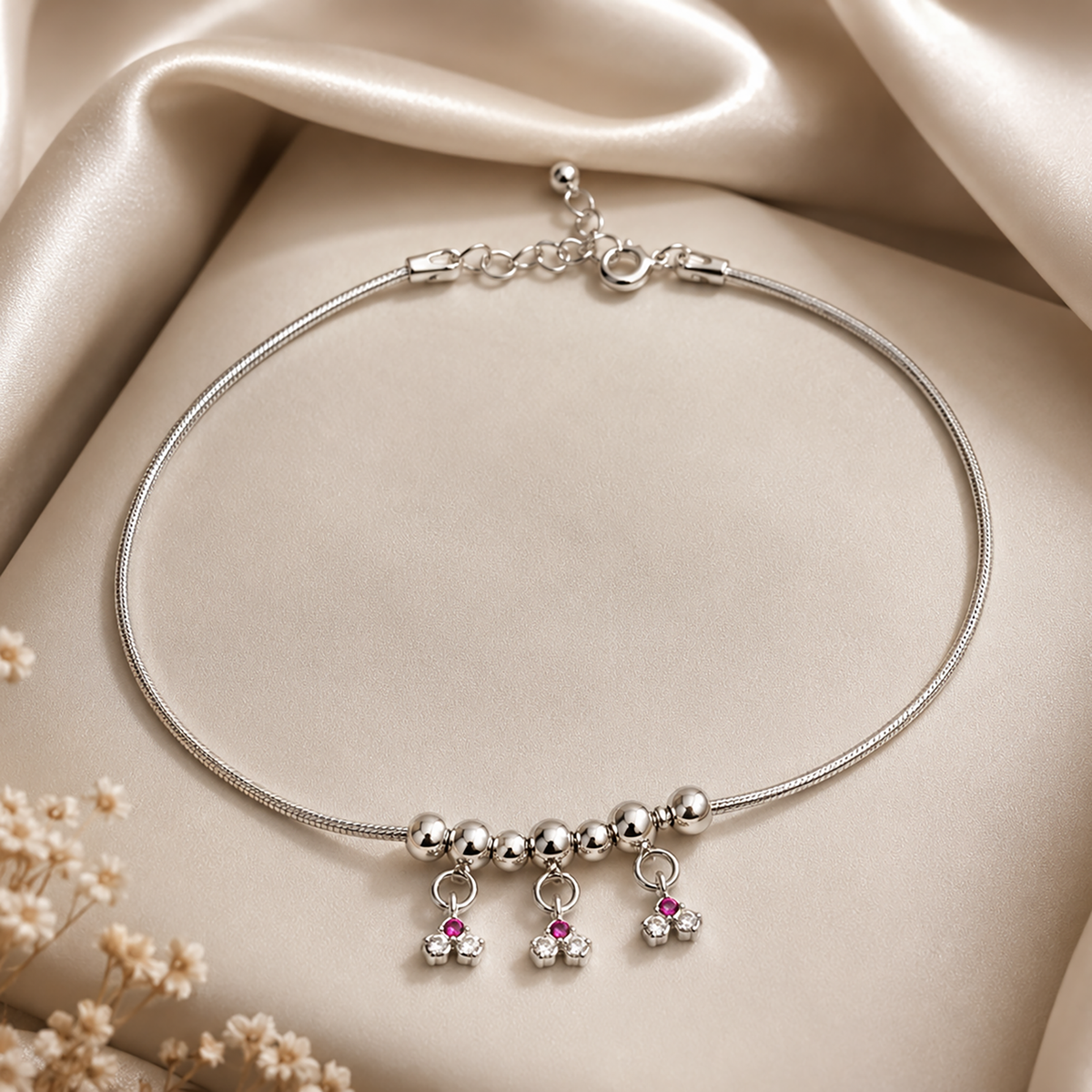 Ruby Blossom Charm Anklet