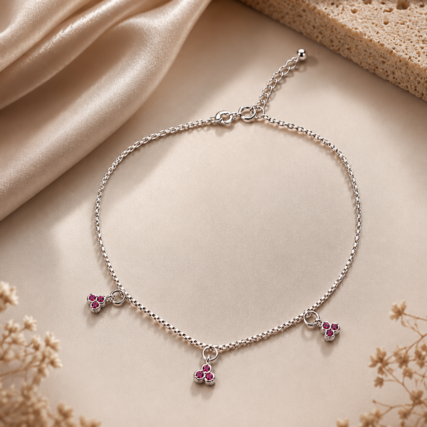 Ruby Bloom Charm Anklet