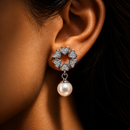 Heart Pearl Drop Earrings