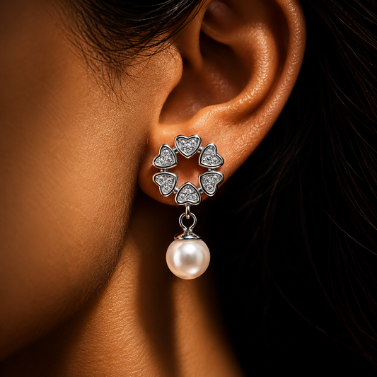 Heart Pearl Drop Earrings
