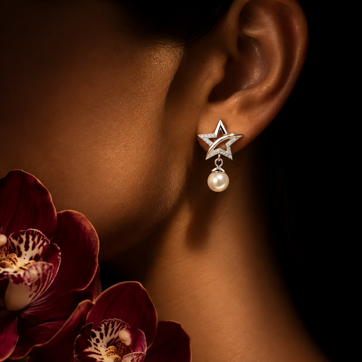 Celestia Star Pearl Drop Earrings