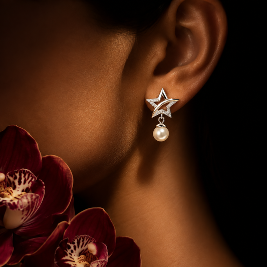 Celestia Star Pearl Drop Earrings