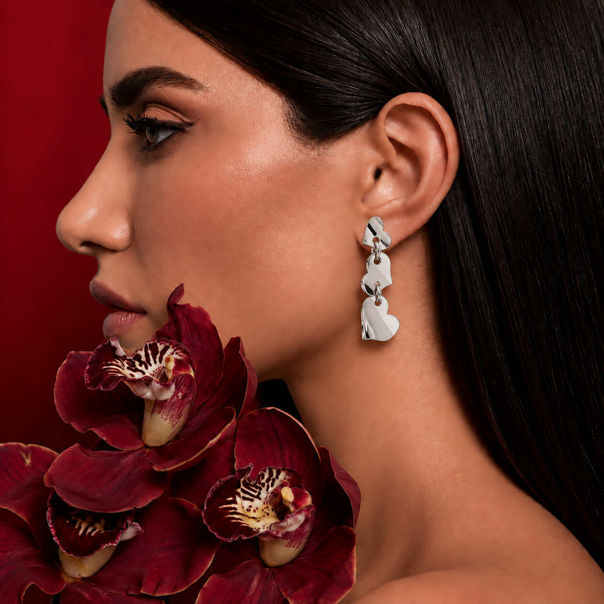 Triple Heart Drop Earrings