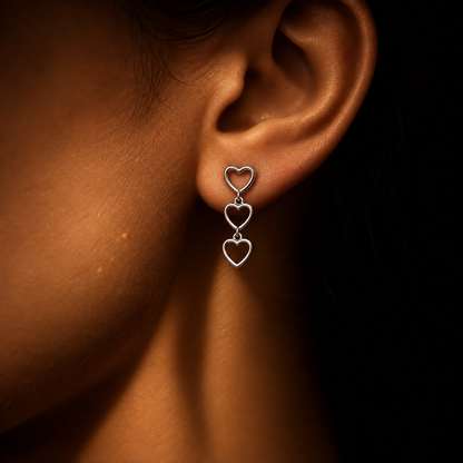 Triple Heart Drop Earrings