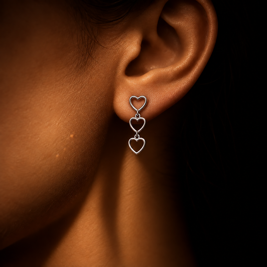 Triple Heart Drop Earrings