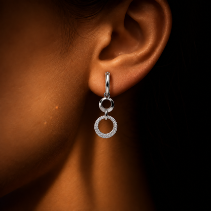 Silvoura Crystal Circle Drop Earrings