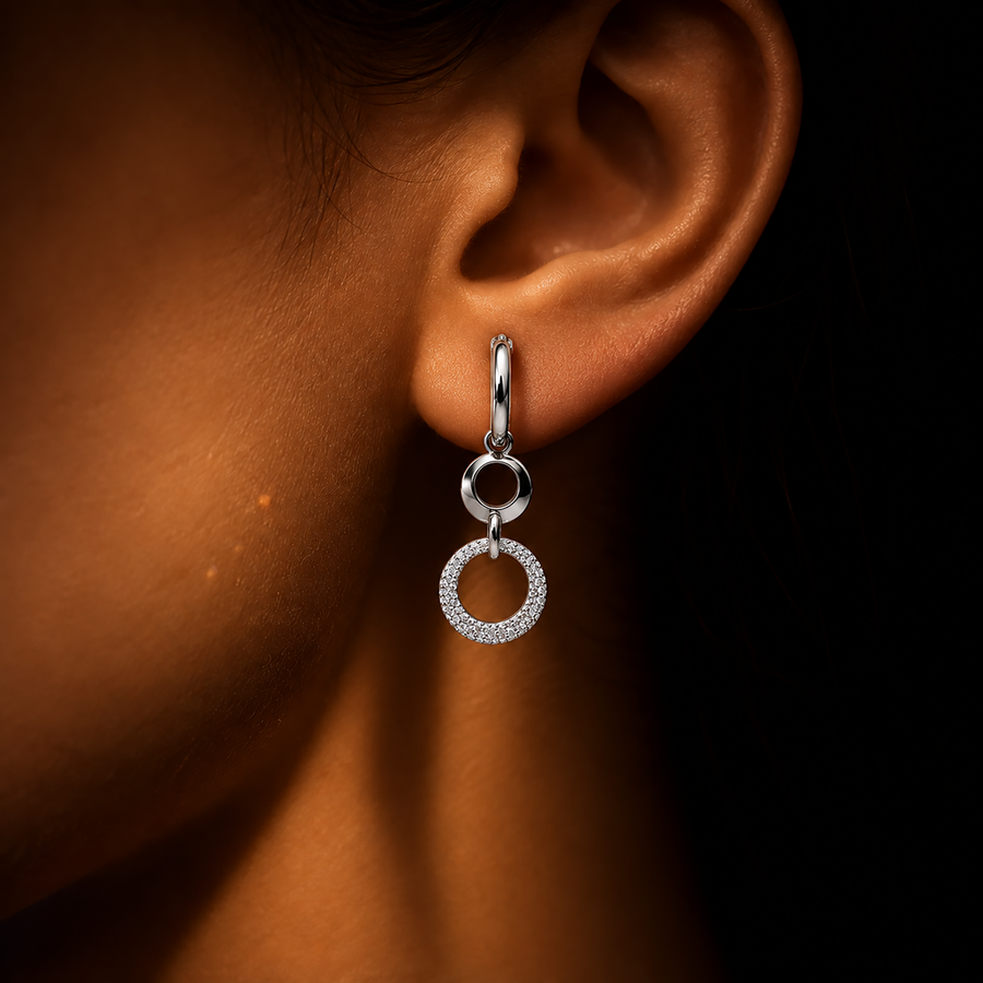 Silvoura Crystal Circle Drop Earrings