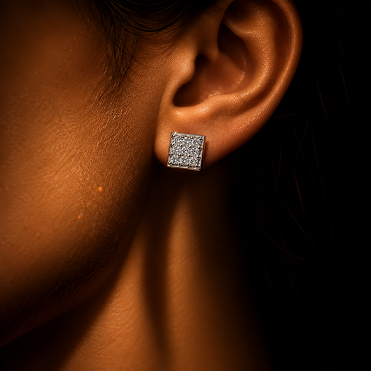 Celestia Square Pavé Stud Earrings