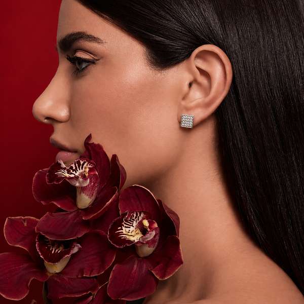 Celestia Square Pavé Stud Earrings